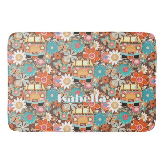 RETRO 60s 70s Hippy Van Feeling Groovy Floral Name Badematte (Vorderseite)