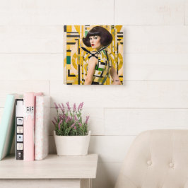 Retro 60's Beauty Geometric fashionplate yellow Quadratische Wanduhr