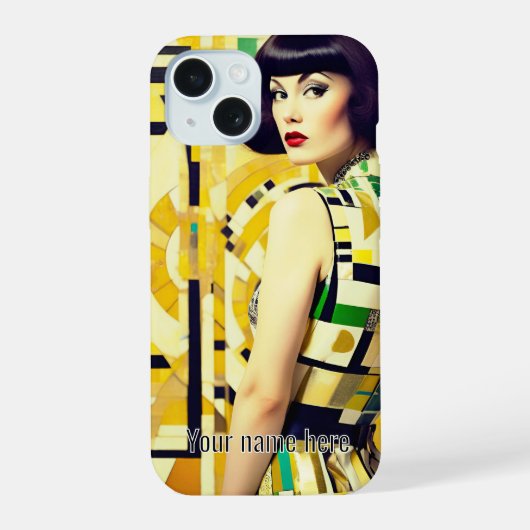 RETRO 60s BEAUTY GEOMETRIC YELLOW GREEN Phone Case iPhone 15 Hülle (Rückseite)