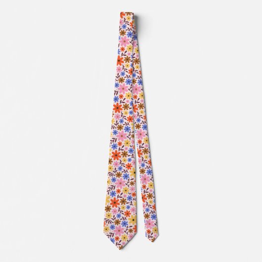 Retro 60s floral - daisy flowers in pink, orange krawatte (Vorderseite)