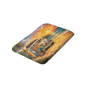 Retro 60s Hippie Beach Bus Sunset | Surf Van Life Badematte (Schrägansicht)