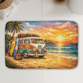 Retro 60s Hippie Beach Bus Sunset | Surf Van Life Badematte