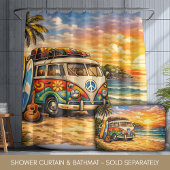 Retro 60s Hippie Beach Bus Sunset | Surf Van Life Badematte