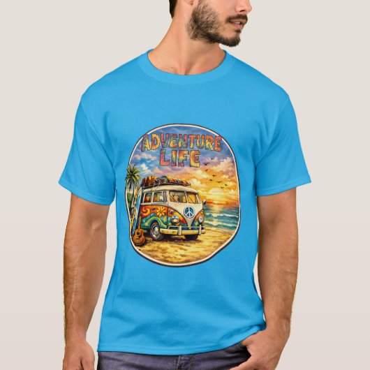 Retro 60s Hippie Beach Sunset | Adventure Van Life T-Shirt (Vorderseite)