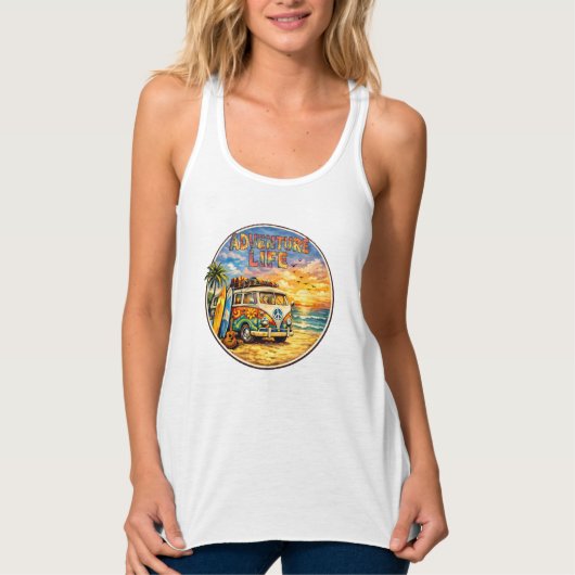 Retro 60s Hippie Beach Sunset | Adventure Van Life Tank Top (Vorderseite)