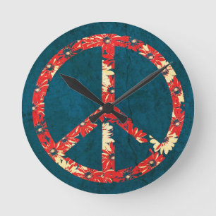Retro 60s Hippy Peace Sign Runde Wanduhr