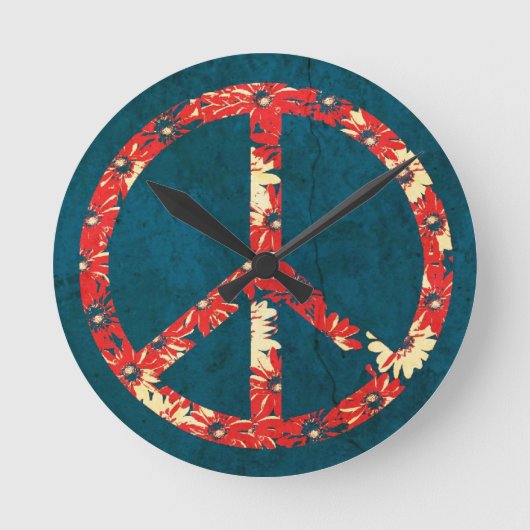 Retro 60s Hippy Peace Sign Runde Wanduhr (Vorderseite)