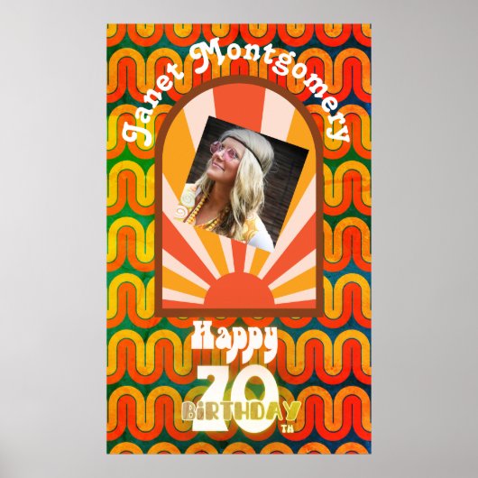 Retro 60's Psychedelic Custom Foto 70. Geburtstag Poster (Vorne)