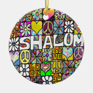Retro 60s Psychedelic Shalom LOVE Keramik Ornament
