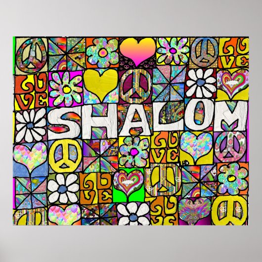 Retro 60s Psychedelic Shalom LOVE Print Poster (Vorne)