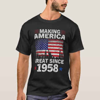 Retro 64th Birthday USA Flag America Great T-Shirt