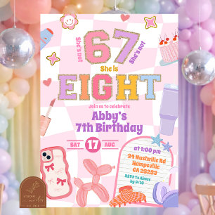 Retro 67 Ästhetik Mädchen 8. Geburtstag Patch Part Einladung