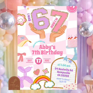 Retro-67-Ästhetik-Patch-Party-Geburtstag Einladung