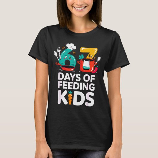 Retro 67 Days Of Feeding Kids Lunch Lady Cafeteria T-Shirt (Vorderseite)