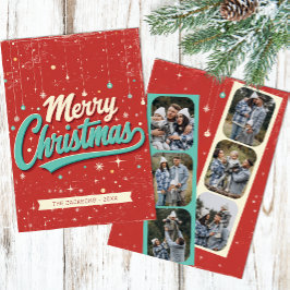 Retro 6 Foto Frohe Weihnachtskarte Einladung