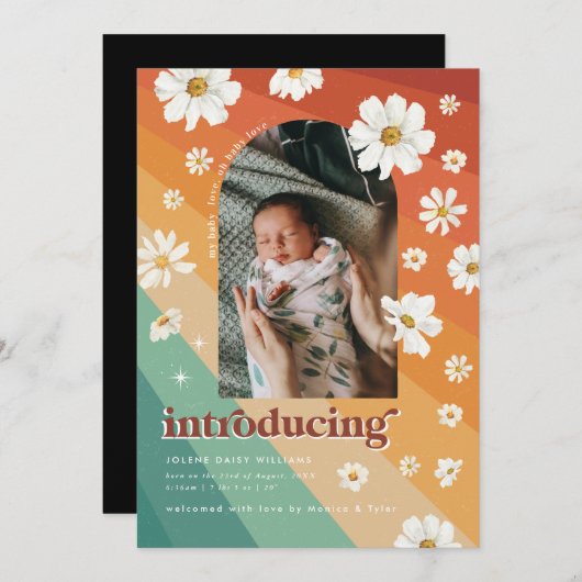 Retro-70 | Arch Foto Geburtsankündigung Save The Date (Vorne/Hinten)