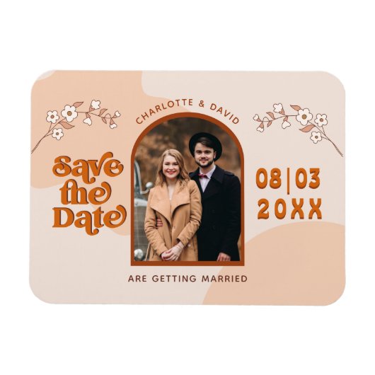Retro 70 Arted Foto Boho Save the Date Magnet (Horizontal)