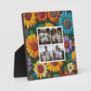 Retro 70 farbenfrohe Blumen Personalisieren 4 Foto Fotoplatte