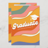 Retro 70 Foto Abschluss Einladung (Vorne/Hinten)