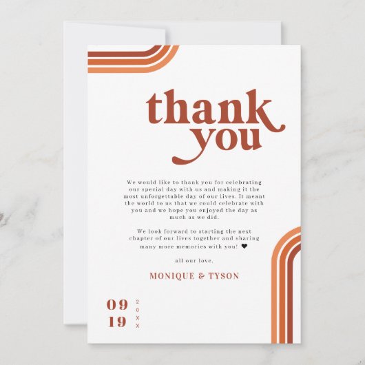 Retro-70 | Hochzeitsplattform Vielen Dank Dankeskarte (Vorderseite)