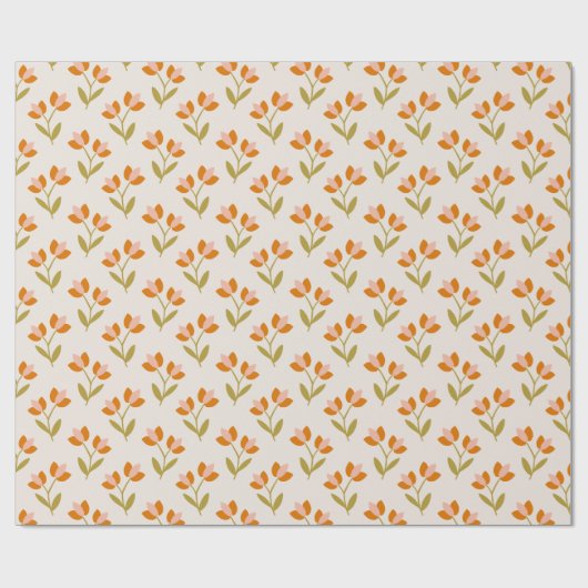 Retro 70 Pink und Orange Tulips Umschlagpapier Geschenkpapier (Flach)