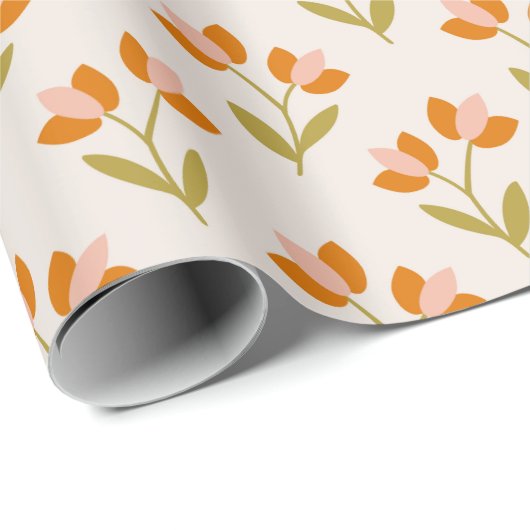 Retro 70 Pink und Orange Tulips Umschlagpapier Geschenkpapier (Rolleneckpunkt)