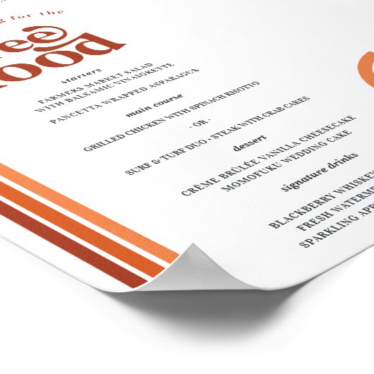 Retro 70 Streifen | Hochzeitsmenü Poster (Ecke)