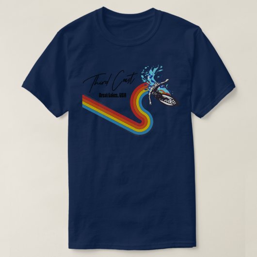 Retro 70er80er Style Rainbow Surfing Wave Third Co T-Shirt (Design vorne)