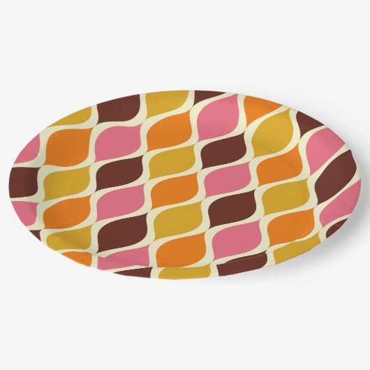 Retro-70er 60er-Muster Party--Teller Pappteller (Schrägansicht)