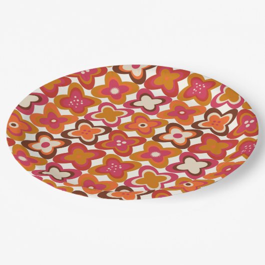 Retro-70er 60er-Muster Party--Teller Pappteller (Schrägansicht)