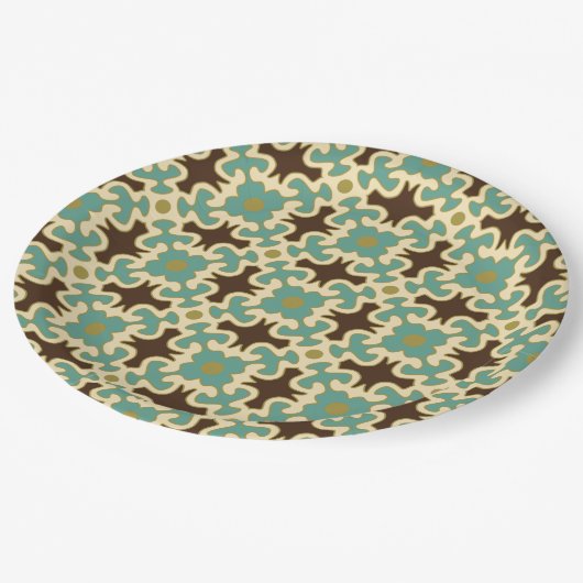 Retro-70er 60er-Muster Party--Teller Pappteller (Schrägansicht)