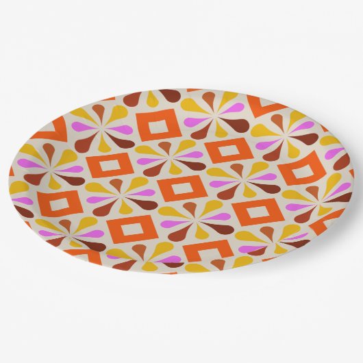 Retro-70er 60er-Muster Party--Teller Pappteller (Schrägansicht)