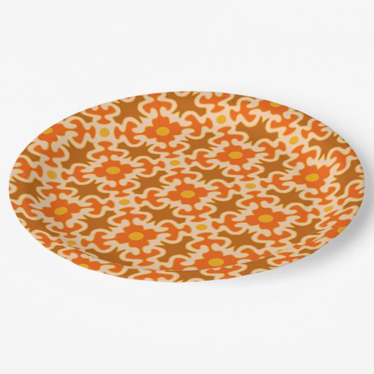 Retro-70er 60er-Muster Party--Teller Pappteller (Schrägansicht)