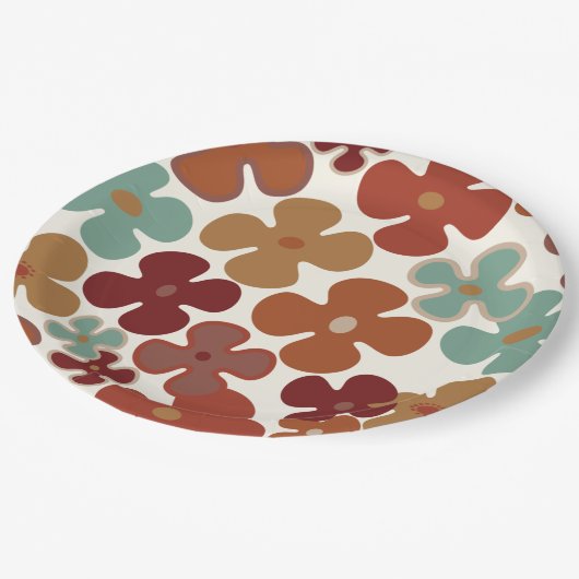 Retro-70er 60er-Muster Party--Teller Pappteller (Schrägansicht)