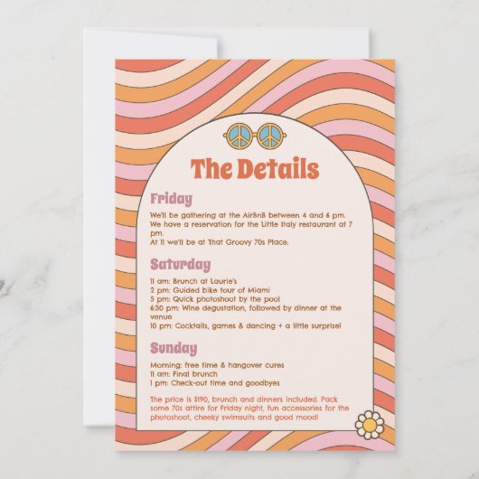 Retro 70er 80er Groovy DIsco Bachelorette Weekend Einladung (Rückseite)