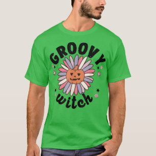 Retro 70er 80er Groovy Witch, Halloween Floral Dai T-Shirt