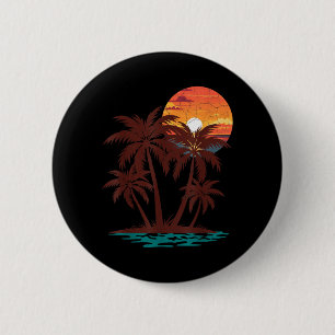 Retro 70er 80er Strand Sonnenuntergang Palme Somme Button
