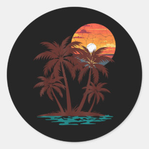 Retro 70er 80er Strand Sonnenuntergang Palme Somme Runder Aufkleber