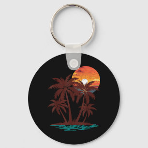 Retro 70er 80er Strand Sonnenuntergang Palme Somme Schlüsselanhänger