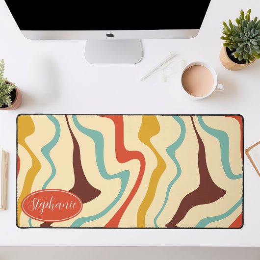 Retro 70er Abstrakt Marble Swirl Creme Orange Brow Schreibtischunterlage