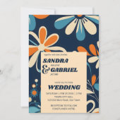 Retro 70er aquamarine Blume Hochzeit in einem Einladung (Vorderseite)