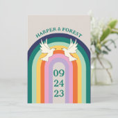 Retro 70er Arch Rainbow Einladung (Stehend Vorderseite)