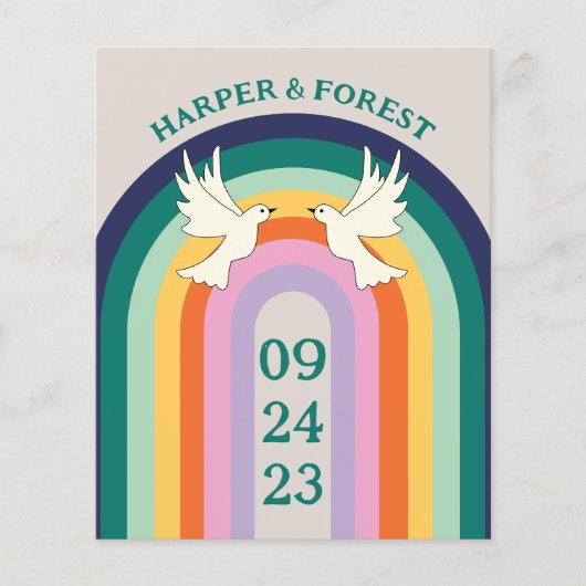 Retro 70er Arch Rainbow Einladung (Vorderseite)