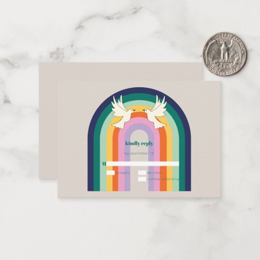 Retro 70er Arch Rainbow RSVP Card Mitteilungskarte (Vorderseite/Rückseite Beispiel)