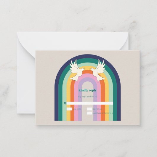 Retro 70er Arch Rainbow RSVP Card Mitteilungskarte (Vorderseite)