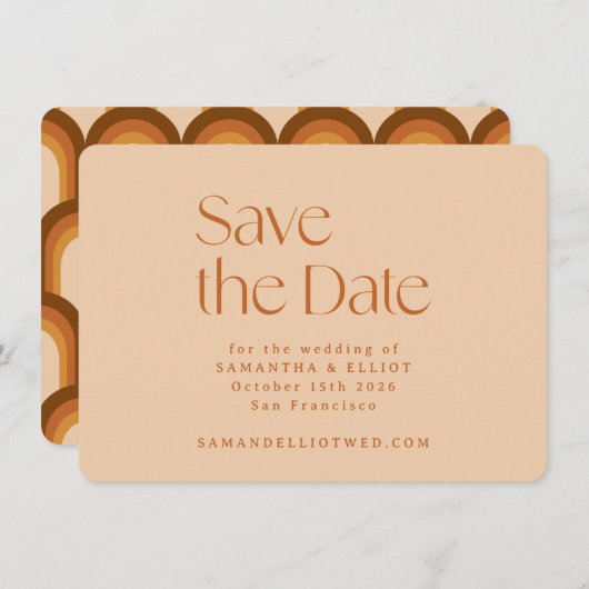 Retro 70er Ästhetische Rainbow Brown Simple Save The Date (Vorne/Hinten)
