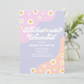 Retro 70er Bachelorette Wochenende Reiseprogramm Einladung (Stehend Vorderseite)