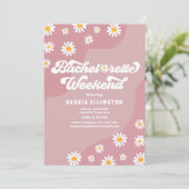 Retro 70er Bachelorette Wochenende Reiseprogramm Einladung (Stehend Vorderseite)