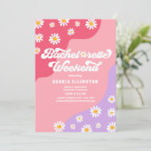 Retro 70er Bachelorette Wochenende Reiseprogramm Einladung (Stehend Vorderseite)