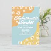 Retro 70er Bachelorette Wochenende Reiseprogramm Einladung (Stehend Vorderseite)